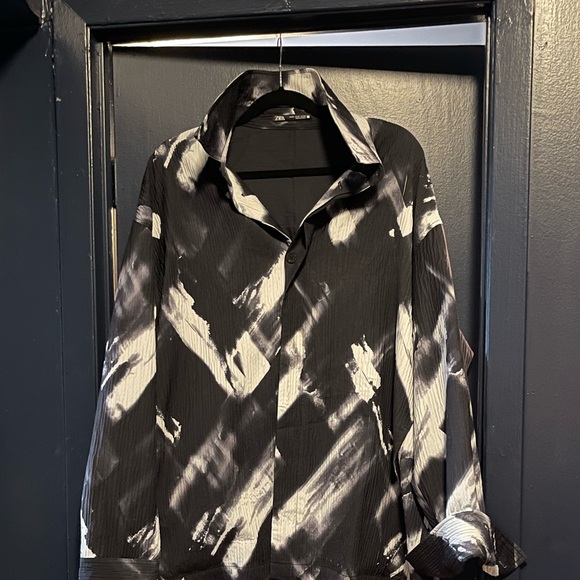 ZARA PRINTED PLEATED EFFECT OVERSHIRT - Picture 7 of 7